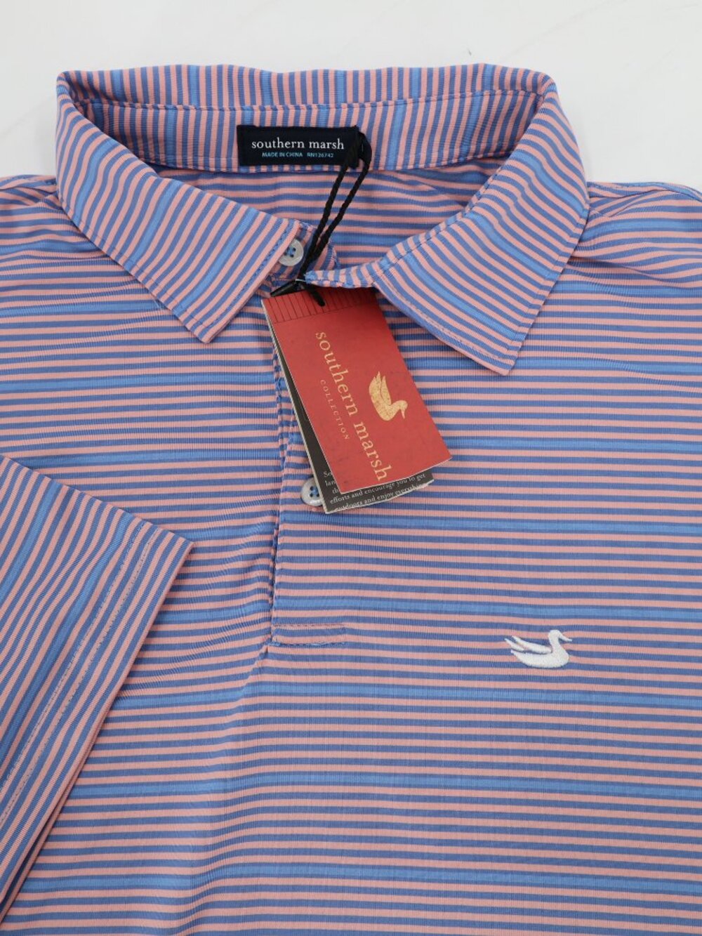 NWT Southern Marsh Polo Shirt Men Large Striped Bermuda Performance Outdoor golf